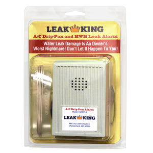Our Leaking AC and Water Heater Leak Detector Alarm System not only protects from water leak and leaking condensation water damage due to drip pan overflow; it protects from water heater leaks causing water damage to wet floors and wet carpets, and provides peace of mind.